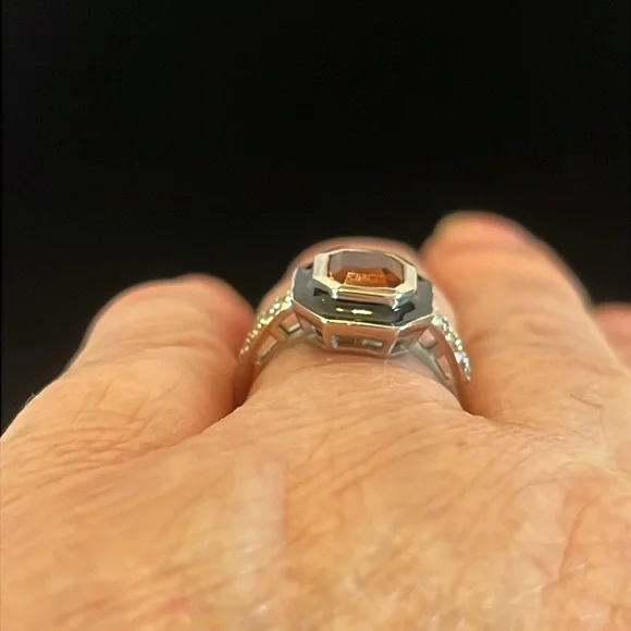 Brazilian Cherry Citrine & Natural White Zircon Enameled Ring 💍 Size 5.75-6 NWOT
